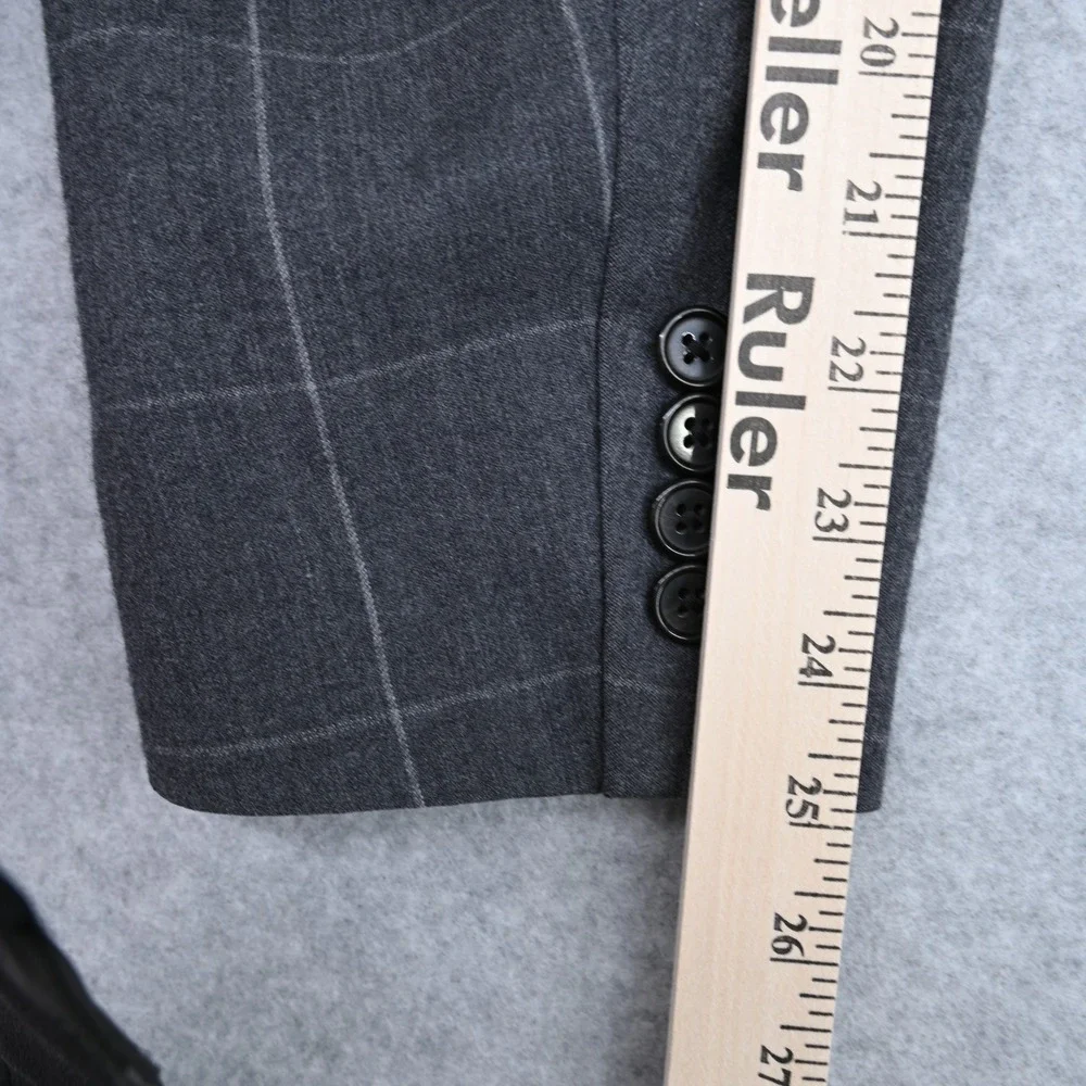 100% Wool Lauren Ralph Lauren Windowpane Plaid Grey Suit Jacket Blazer 46R Luxe